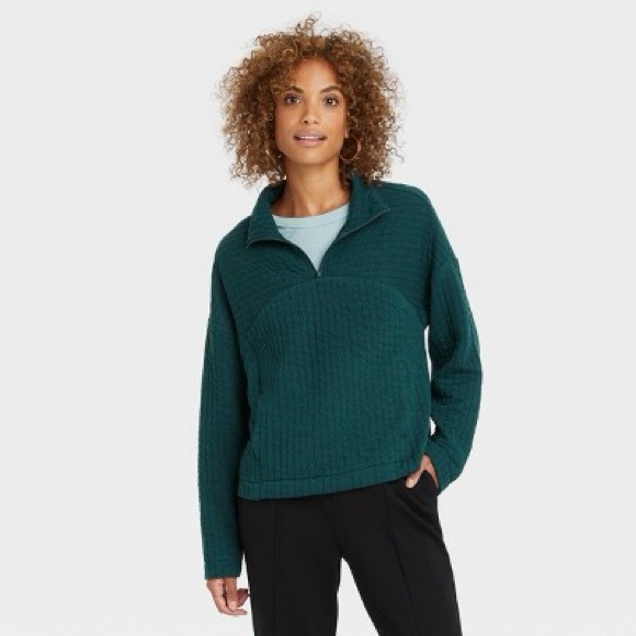 a new day Tops - A new day Quarter Zip Quilted Pullover Sweatshirt Blue Green Medium
